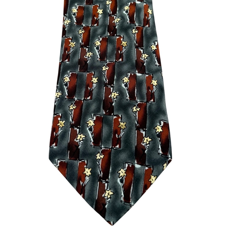 J. Garcia Necktie Mens OS Grey Brown Excellent Tree Collection 15 Silk 1996 Art